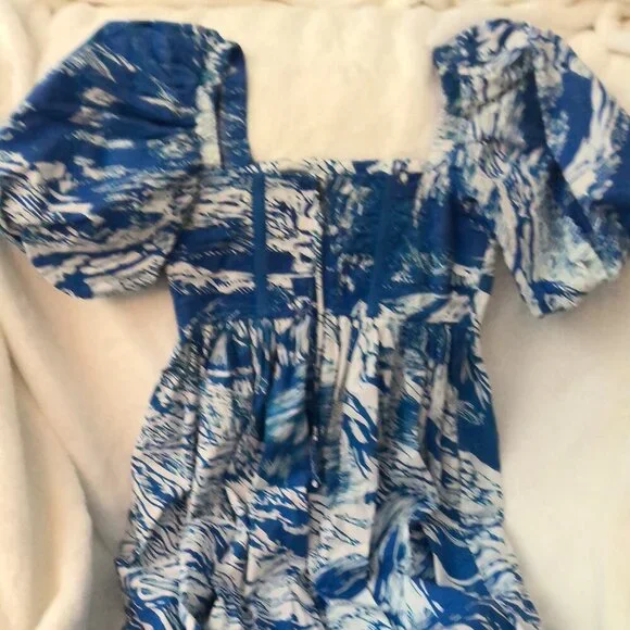 NEW Jesse Zhao Blue Print Square Neck Midi Dress – Size 2